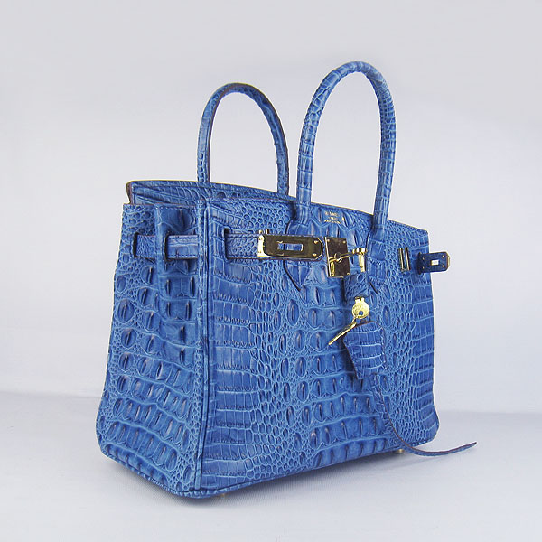 Replica Hermes Birkin 30CM Crocodile Head Veins Bag Dark Blue 6088 On Sale - Click Image to Close